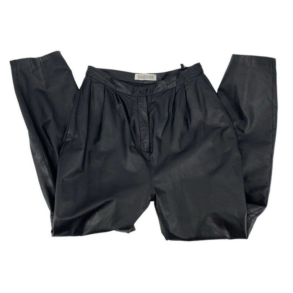 Vintage 90s Evan Davies Leather Pants Women Size 12 Black Pleated‎ Bikercore